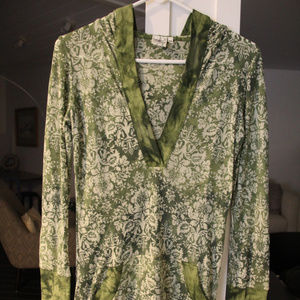 Burnout Paisley Print Hooded Long-sleeve Top